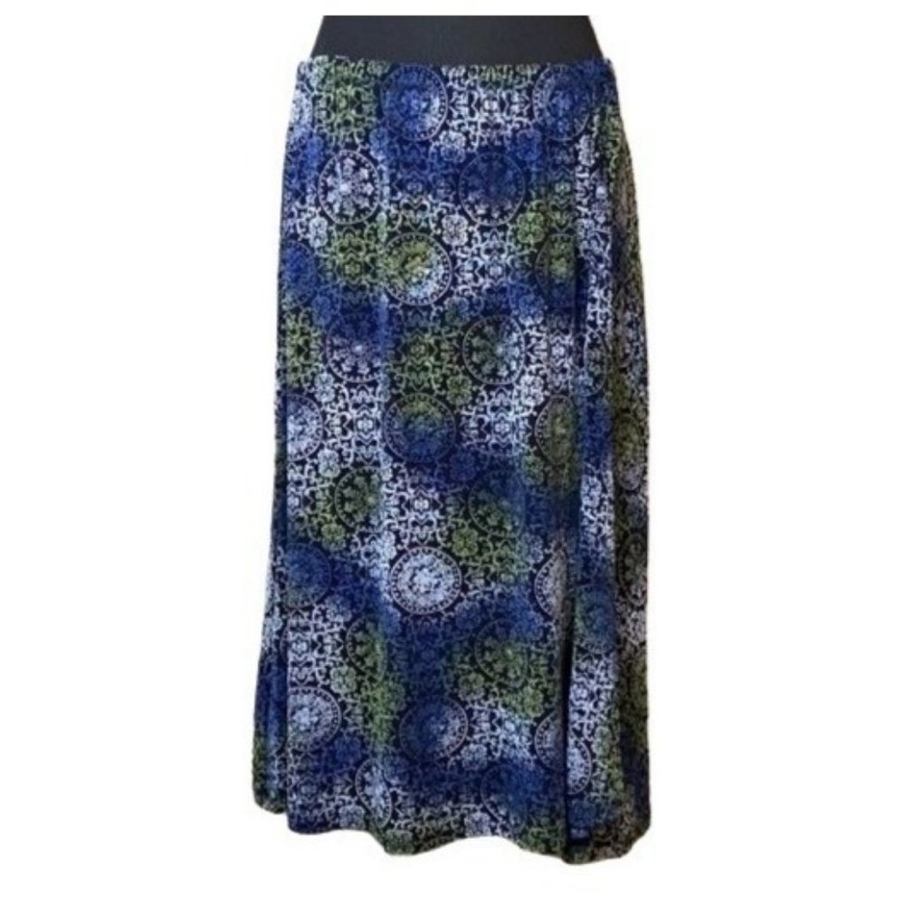 Coldwater Creek side pleated elastic waist midi skirt size L